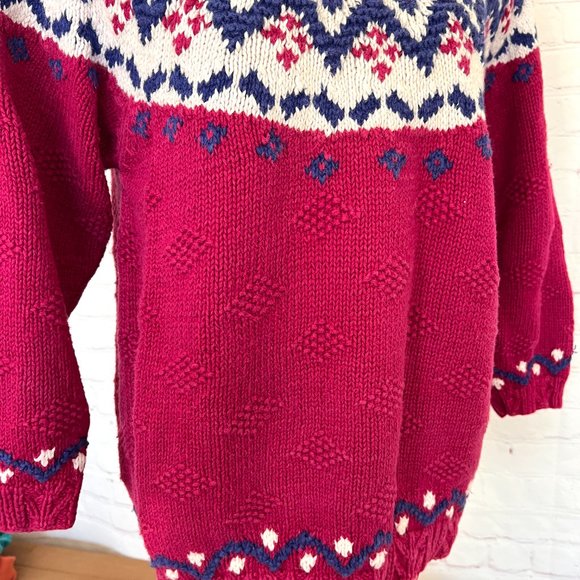 80's Izod Pullover - Pink Fair Isle - Size Small - Handknit - Picture 4 of 8